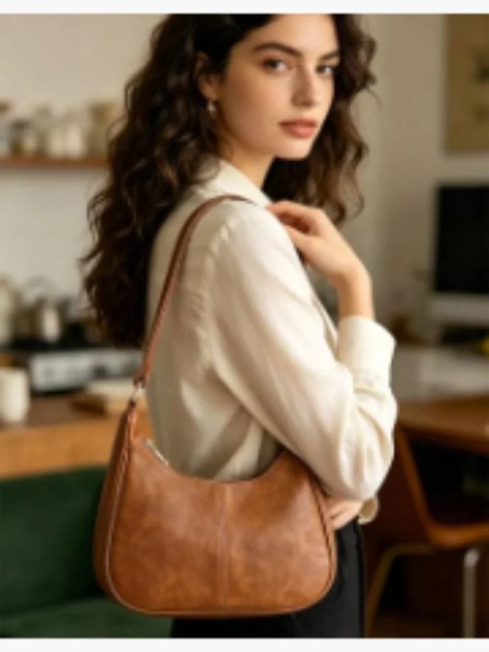 Women Hobo Shoulder Bag Soft Vegan Leather Crossbody Purse w/ Back Zipper Pocket